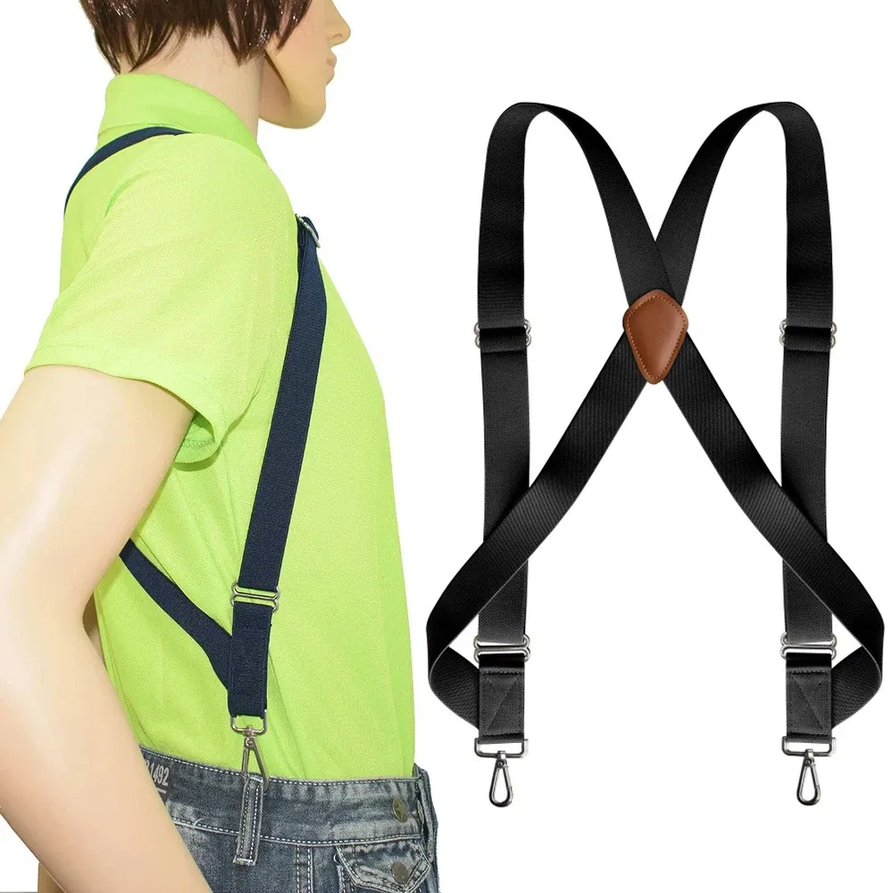 Color: black, Ships From: CHINA - Men's Heavy Duty Trucker Suspenders 3.5cm Wide X-Back with 2 Side Clip Swivel Hooks Adjustable Elastic Big Tall Trouser Braces