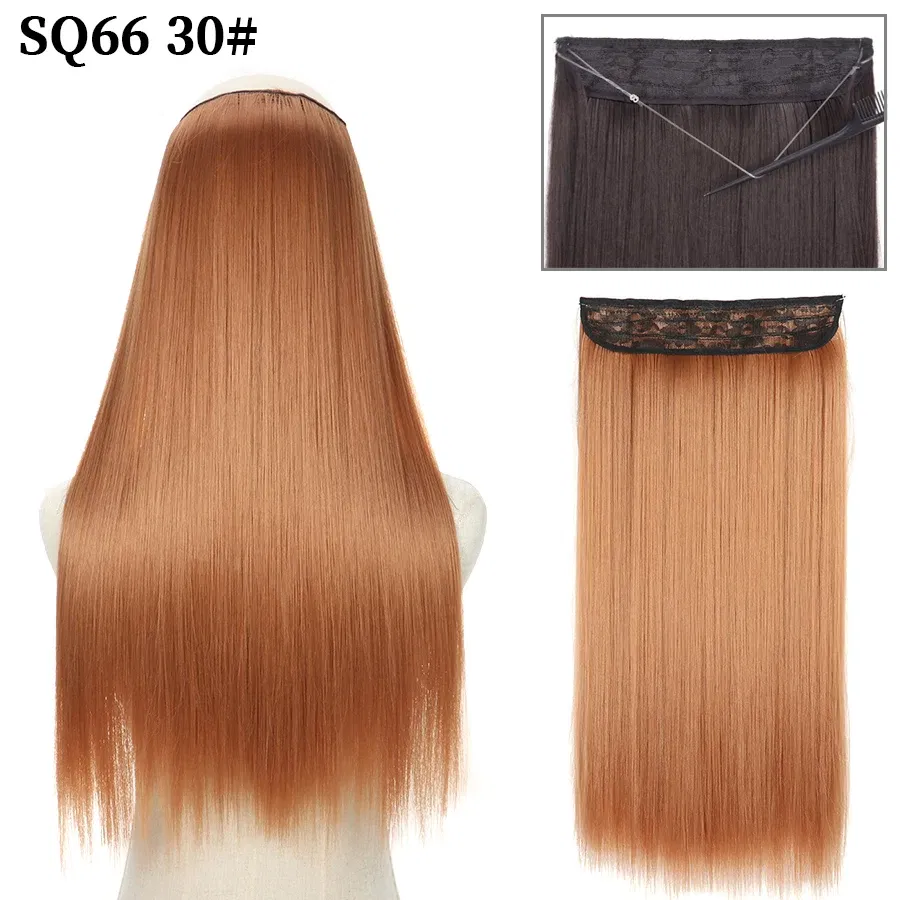 Color: #17, Stretched Length: 16inches, Ships From: CHINA - Synthetic Natural Wavy No Clip Fish Line Invisible Hair Extensions Mixed Color Blonde Black Artificial False Hair Piece ForWomen