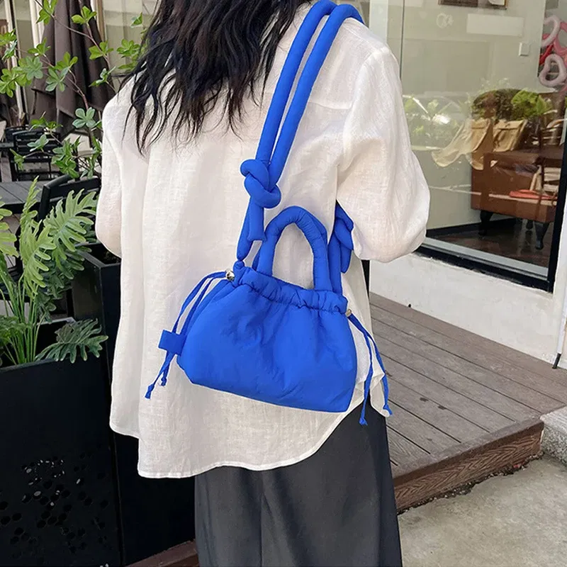 Color: Dark Grey - Fashion Small Puffer Tote Bag Padded Women Shoulder Bags Nylon Down Cotton Crossbody Bag Mini Lady Handbags Underarm Bag