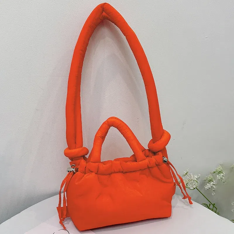 Color: Dark Grey - Fashion Small Puffer Tote Bag Padded Women Shoulder Bags Nylon Down Cotton Crossbody Bag Mini Lady Handbags Underarm Bag