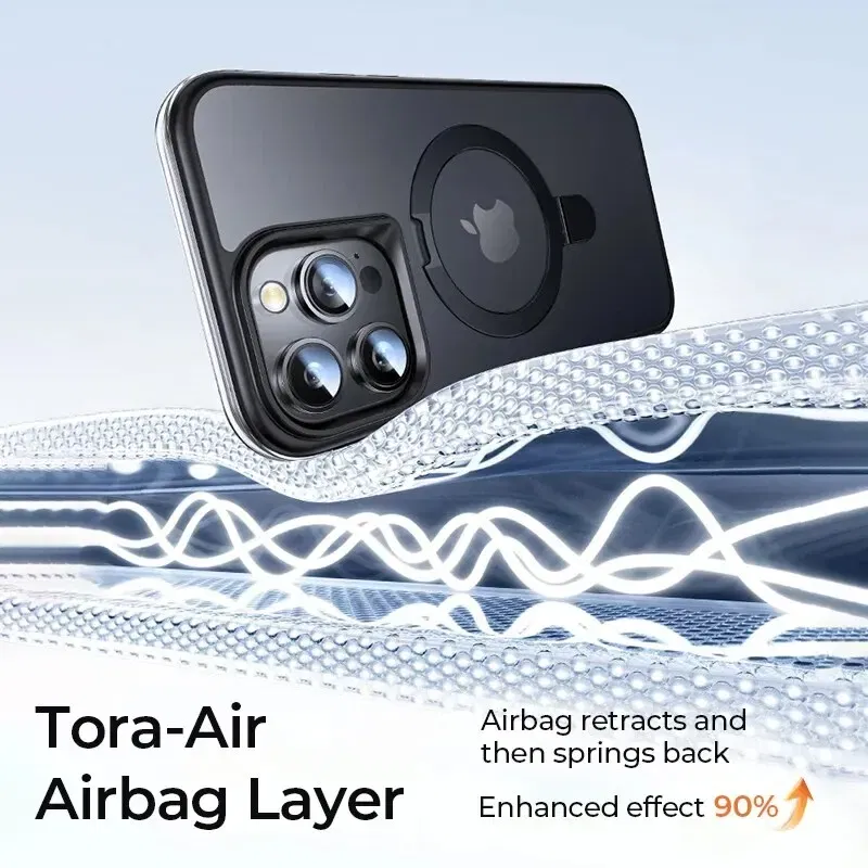 Material: PC, Color: Black - Joyroom Magnetic Case With Holder for iPhone 15 14 13 Pro Max Case Frosted Ring Holder Phone Cover Wireless Charger Magnet Cover