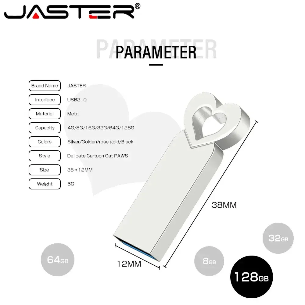 Capacity: 32GB, Color: Silver - Mini Metal Heart Shaped USB Flash Drive 64GB Black Portable Pen Drive 32GB High Speed Memory Stick 16GB Waterproof USB Stick