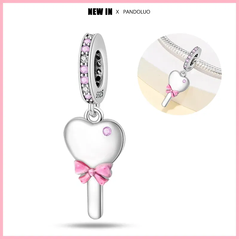 Color: Beige - 2024 New Fashion 925 Sterling Silver Crystal Slippers Barbie Series Charm Beads Suitable for Pandora Original Bracelet DIY Gift