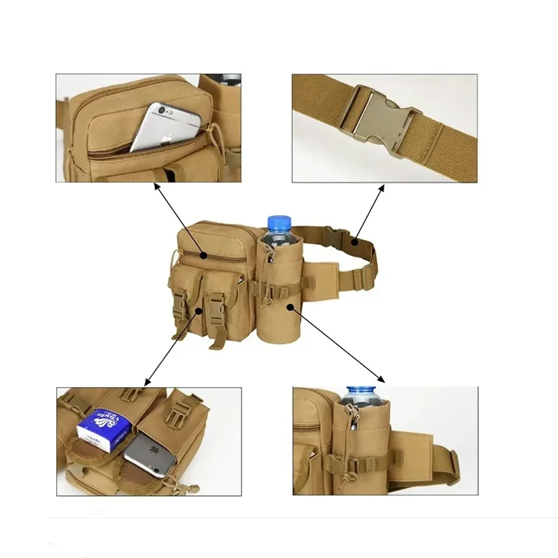 Color: Beige - 1PC New Multifunction Waist Bag Three Colors Oxford Tactical Waist New Multi-Function Pockets Phone Pouch Fanny Pack GZH015