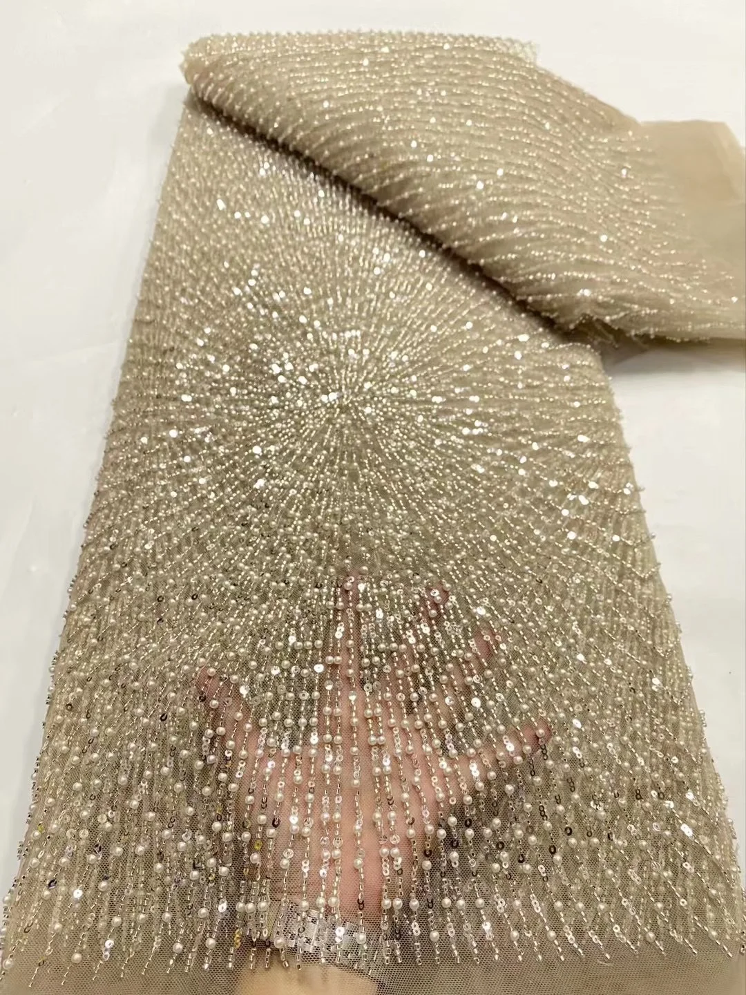 Color: Pink, Width: 120cm, Length: 5 yards - Wholesale Beaded Lace Fabric, French Mesh With Sequence, African Lace Fabric 2025 High Quality, Bridal Lace Fabric, Beaded Net