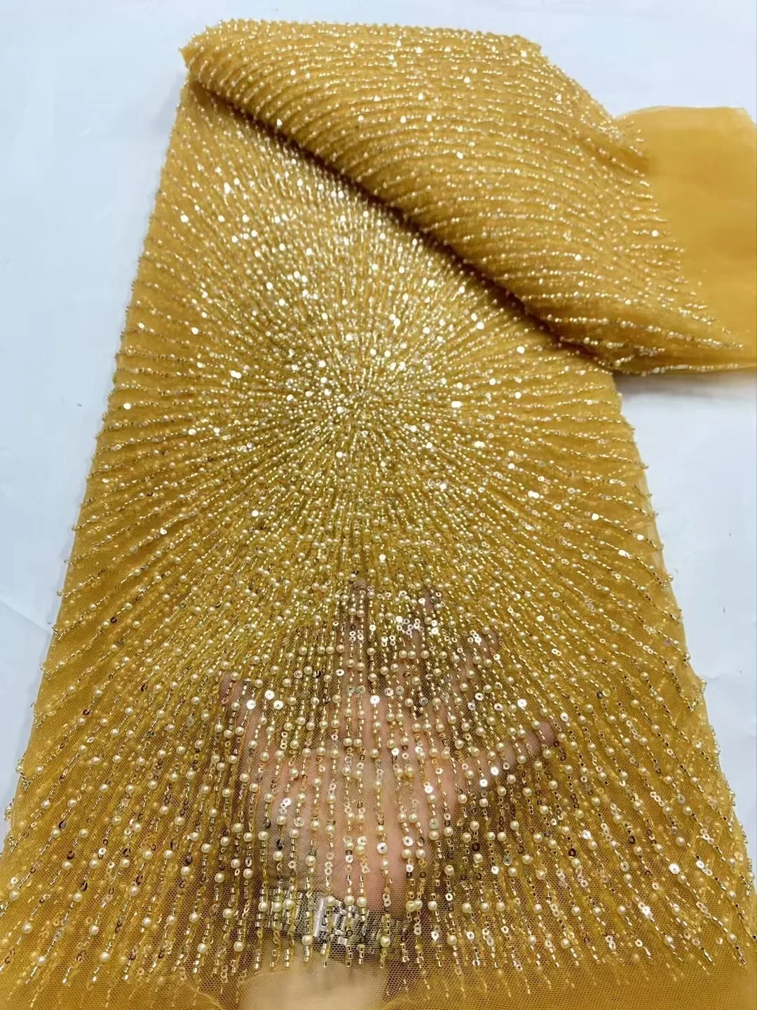 Color: Pink, Width: 120cm, Length: 5 yards - Wholesale Beaded Lace Fabric, French Mesh With Sequence, African Lace Fabric 2025 High Quality, Bridal Lace Fabric, Beaded Net