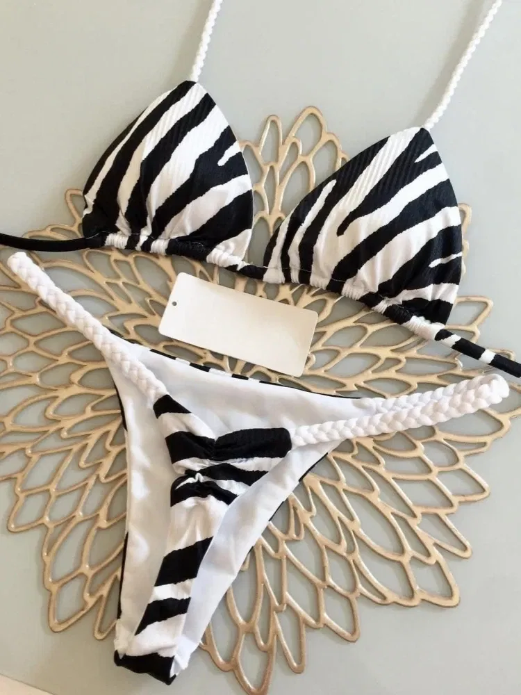 Color: Beige, Size: S - Bikini High Waist Swimsuit Sexy Thong Bikini Set Zebra Print Women Brazilian Swimwear 2023 New Biquini Swim Bathing Suits Women