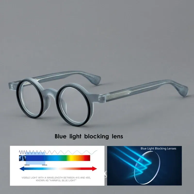 Frame Color: WHITE, Eye Prescription: +125 - VCKA Round Acetate Photochromic Reading Glasses Frame Men Prescription Anti-blue Eyeglasses Women Custom Eyewear +0.50 to+6.0