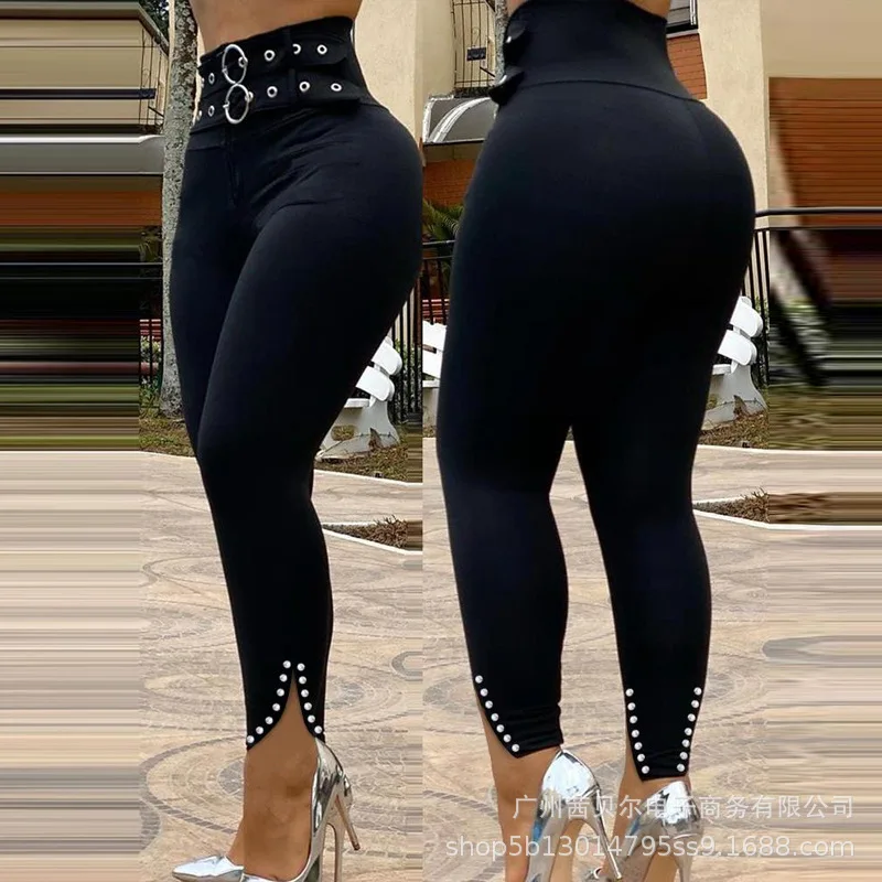 Color: black, Size: XL - Leggings Women Long Pants Pencil Pant Sheath High Tight Waist Slim Bodycon Sexy Casual High Waist Elegant Club Y2k Streetwear