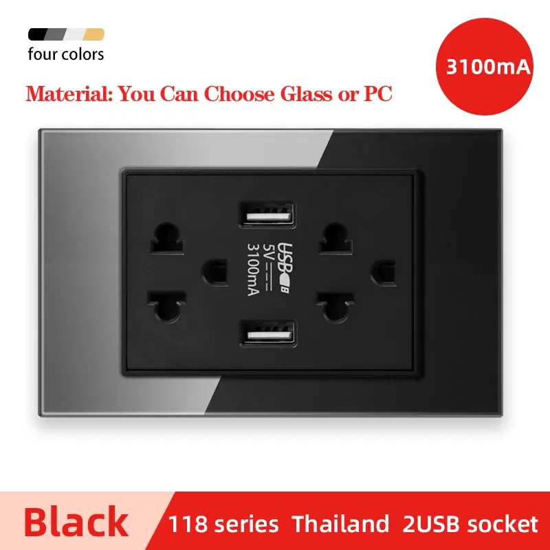 110-250V Herepow 118 Series Thailand American Standard Dual USB Wall Socket Smart Home Appliance Plug Adapter Type-c 3.1A Fast Charging