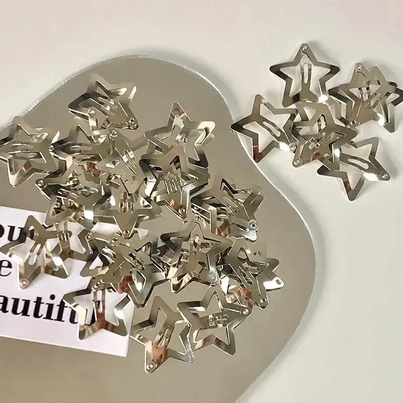 Color: PURPLE - 10/25/50/100/200pcs Sliver Y2K Star BB Hair Clips for Girl Metal Snap Hairpins Barrettes Women Filigree Styling Hair Accessorie