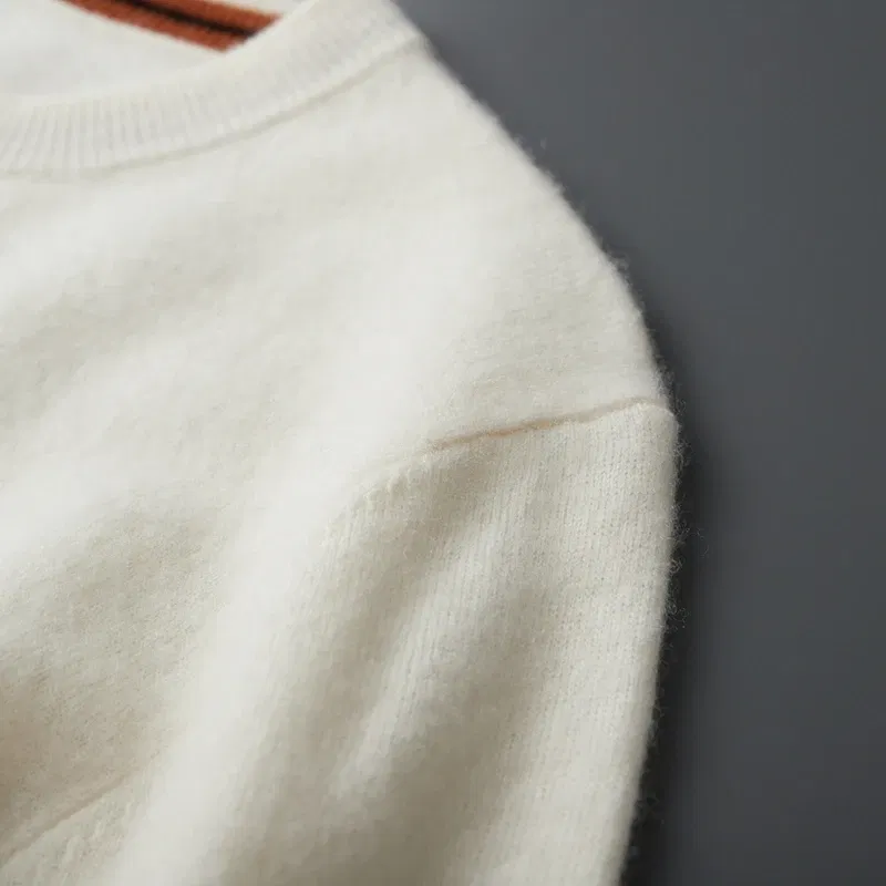 Color: Beige, Size: XL, Ships From: CHINA - Autumn Winter Men's O-Neck Pullover Sweater 100% Cashmere Simple Basic Knitwear Cashmere Solid Color Clothing Casual Warm Tops