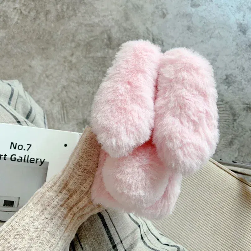 Color: pink, Material: PC + TPU - Warm Plush Rabbit Fluffy fur Cover for Samsung A15 A25 A35 A55 A14 A24 A34 A54 A13 A23 A33 A53 A12 A22 A32 A52 A51 Phone Case