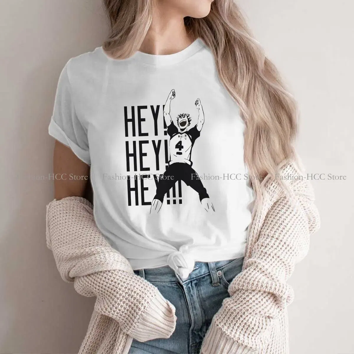Color: WHITE, Size: XL - Haikyuu Cartoon Anime Polyester TShirts Bokuto Kotaro Hey Hey Hey Print Men's T Shirt New Trend Clothing