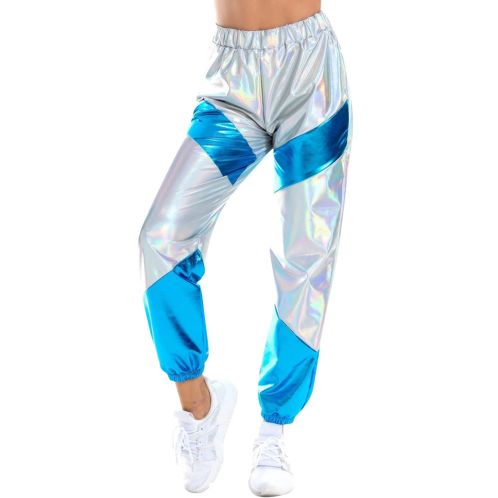 Color: Silver, Size: S - Women'S Shiny Trousers Elastic Sports Leisure Casual Long Sweatpants Jogging Bottoms Stretch Leggings Party Disco Clubwear