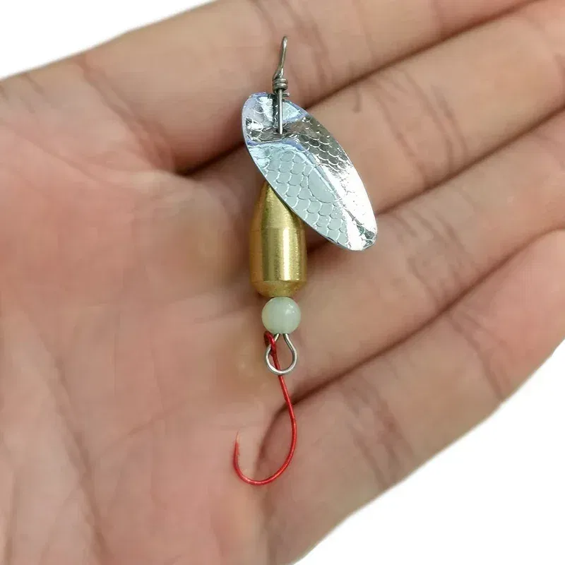 Color: WHITE - OUTKIT 1Pcs Spinner Spoon Metal Bait Micro Fishing Lure Small Sequins Copper Long Shot Baits For Bass Trout Perch Pike Rotating