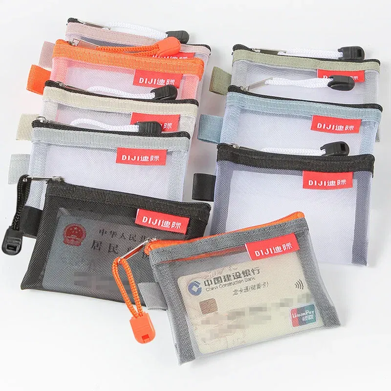 Color: Orange - Mini Mesh Coin Bags Money Earphone Data Line Storage Bags Bus ID Credit Card Holder Zipper Pouch Traveling Small Coin Wallet