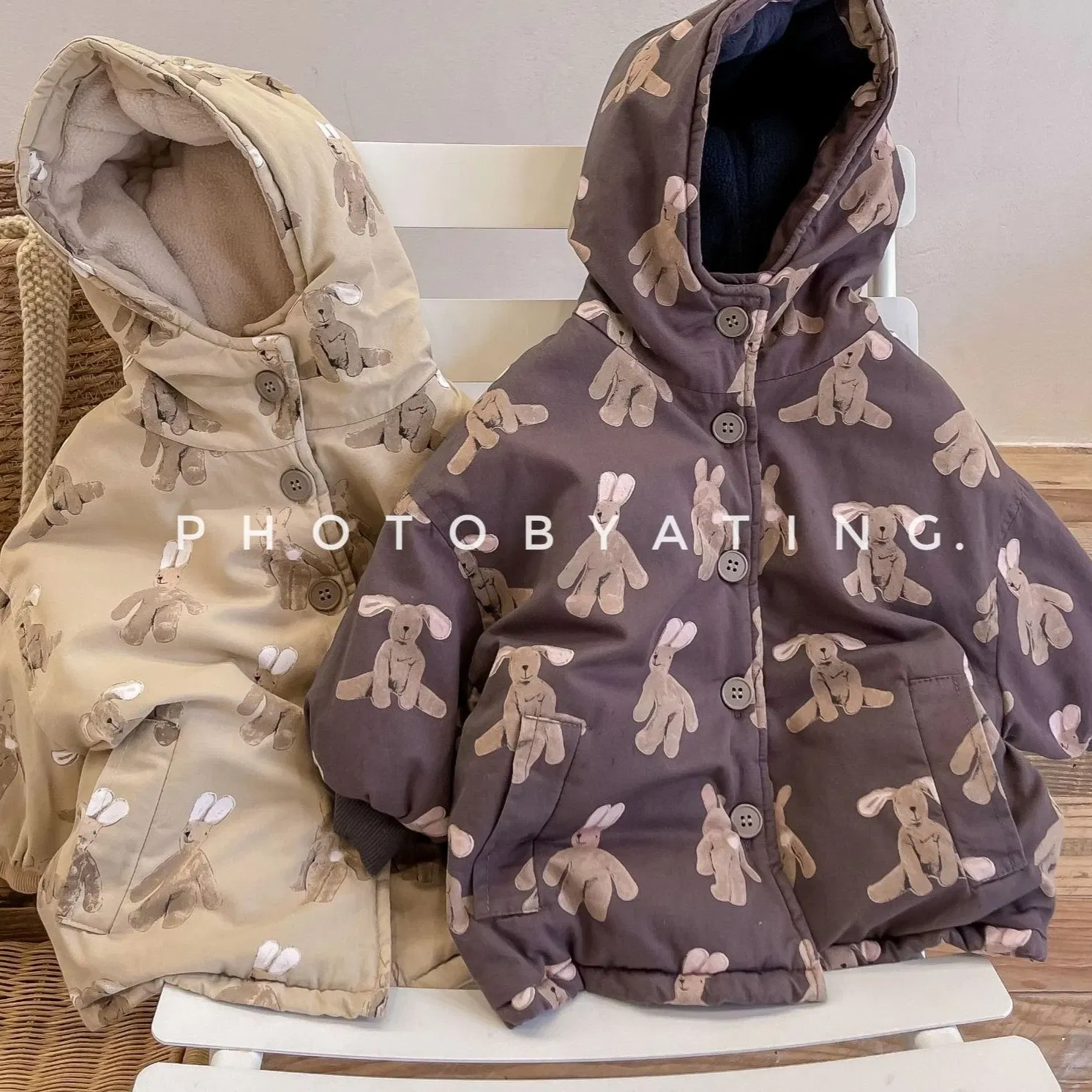 Color: Khaki, Kid Size: 18M - Girls Coat 2025 Autumn and Winter New Children's Clothing Korean Wind Girl Baby Cotton Printed Down Jacket Casual Simple Daily