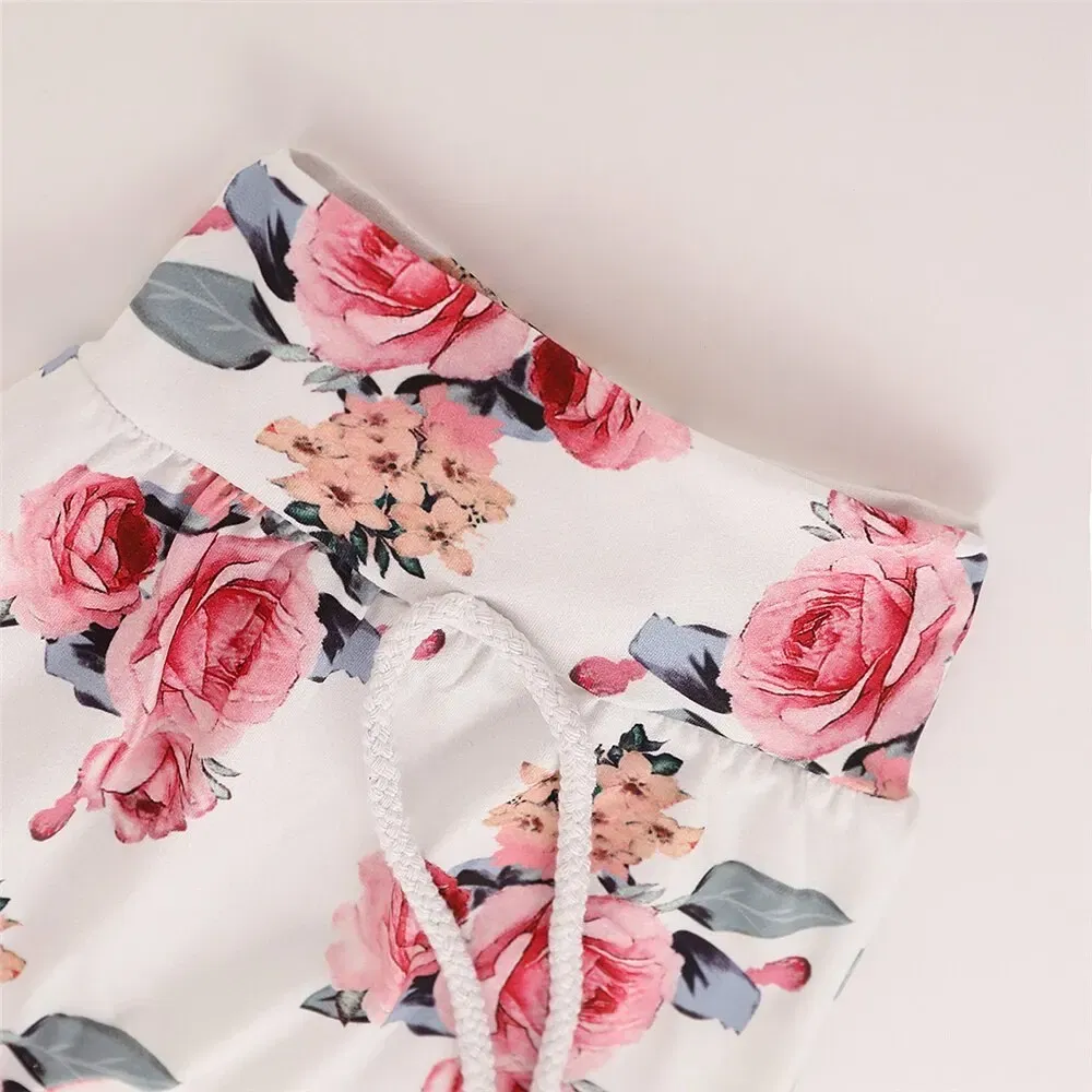 Color: WHITE, Kid Size: 6M - 0-18 Months Toddler Baby Girl 3PCS Hooded Clothes Set Flowers Print Long Sleeve Top+Pant+Bowknot Headband Fashion Autumn Outfit