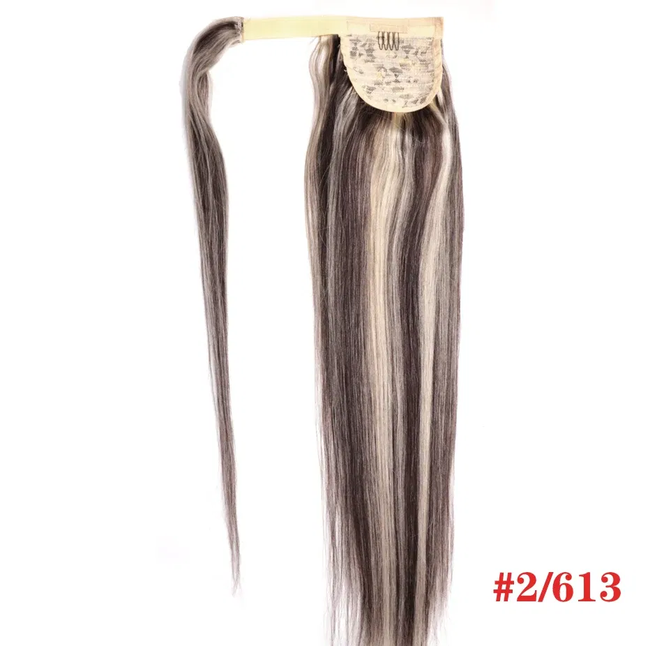 Color: P2/613, Life Span: 6 Months With Proper Care, Stretched Length: 20inches, Longest Hair Proportion: 35%-45% - ZZHAIR 100% Human Hair Extensions 16"-28" Machine Made Remy Magic Wrap Around Ponytail 60g-120g Clip In Horsetail Stragiht