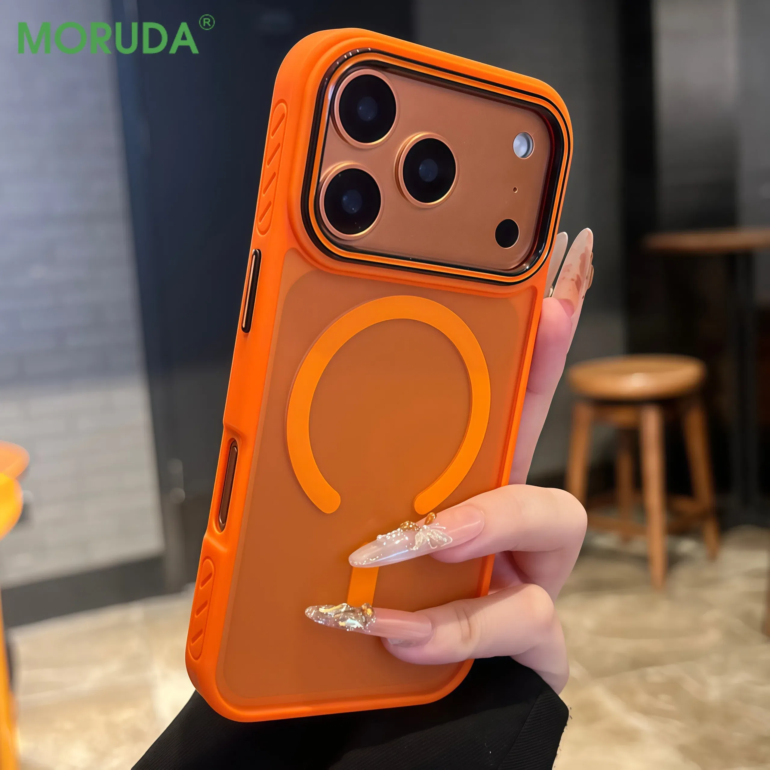 Color: Orange, Compatibility by Model: iPhone17 Pro Max - Wireless Charging Matte Magnetic Case for iPhone 17 16 ProMax 15 14 Plus 13 12 11 17 Air Anti Fall Bumper Translucent TPU Cover