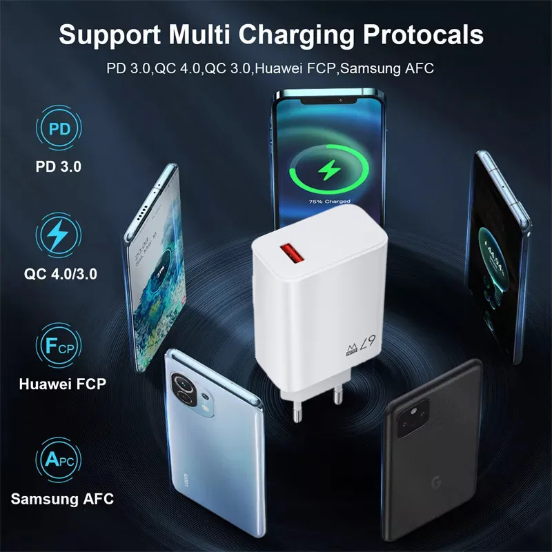 Plug Type: EU - Xiaomi 67W Super Fast Charger USB Type-C PD Interface Charging Fast Charging Phone Charger For iPhone15 Samsung Huawei Data Line