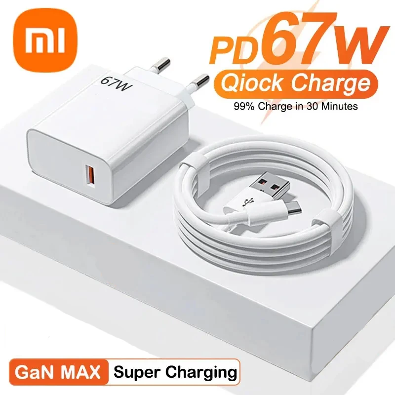 Plug Type: EU - Xiaomi 67W Super Fast Charger USB Type-C PD Interface Charging Fast Charging Phone Charger For iPhone15 Samsung Huawei Data Line