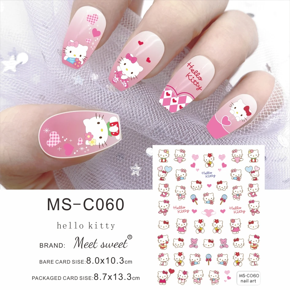 Color: Blue with White - 1PCS 3D Cute Chulomi Melody Hello Kitty Cartoon Stickers For Nails Nail Accessories Mickey Mouse Barbie Princess Nail Stickers