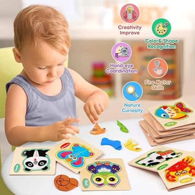 Color: black, Ships From: CHINA - Wooden Puzzle Jigsaw Toys For Children Wood 3d Cartoon Animal Puzzles Intelligence Kids Early Educational Toys for Children