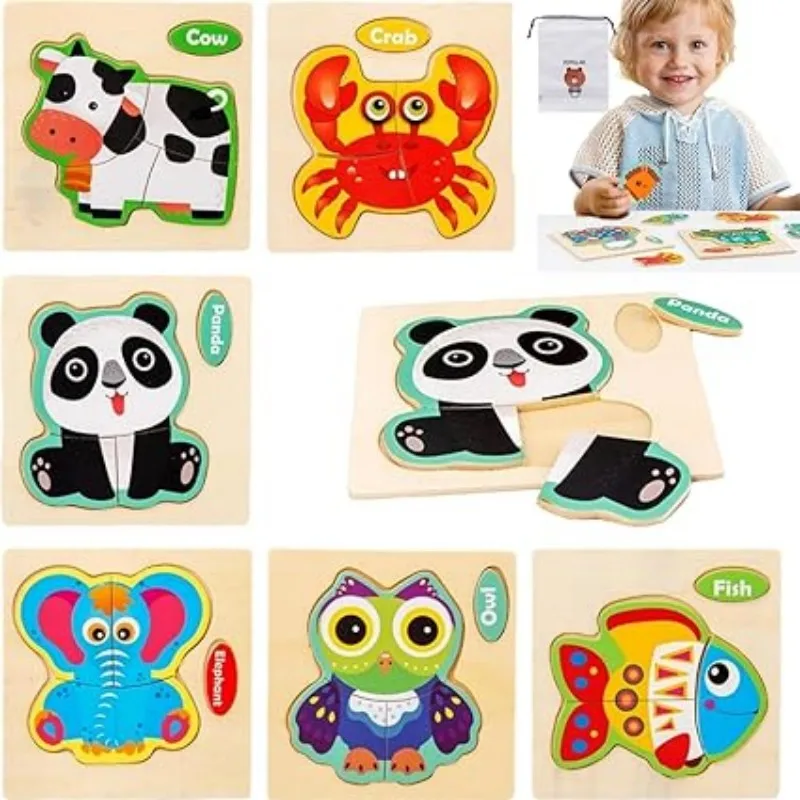 Color: black, Ships From: CHINA - Wooden Puzzle Jigsaw Toys For Children Wood 3d Cartoon Animal Puzzles Intelligence Kids Early Educational Toys for Children