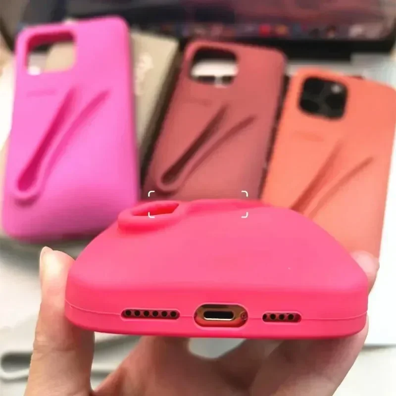 Color: Beige, Material: Microfiber - Lipstick Soft Silicone DIY Rhode Phone Case for IPhone 16 Pro Max 16Pro 16Plus Portable Lip Gloss Holder Ins Hot Cover