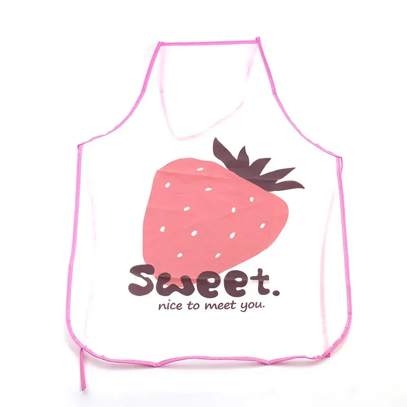 Color: Green - 70x50cm Cute Kitchen Household Adult Antifouling Apron Sleeveless Waterproof PVC Cartoon Printed Women Aprons Cleaning Accessory