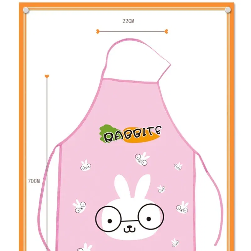 Color: Green - 70x50cm Cute Kitchen Household Adult Antifouling Apron Sleeveless Waterproof PVC Cartoon Printed Women Aprons Cleaning Accessory