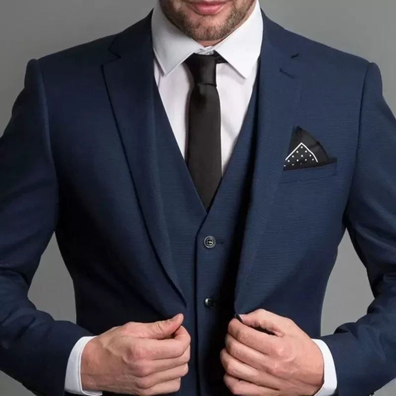 Color: Navy Blue, Size: 5XL - 3 Piece Navy Blue Male Suits Slim fit Notched Lapel  Wedding Tuxedos Sets Tailor Made Business Mens Costume (Blazer+Pants+Vest)