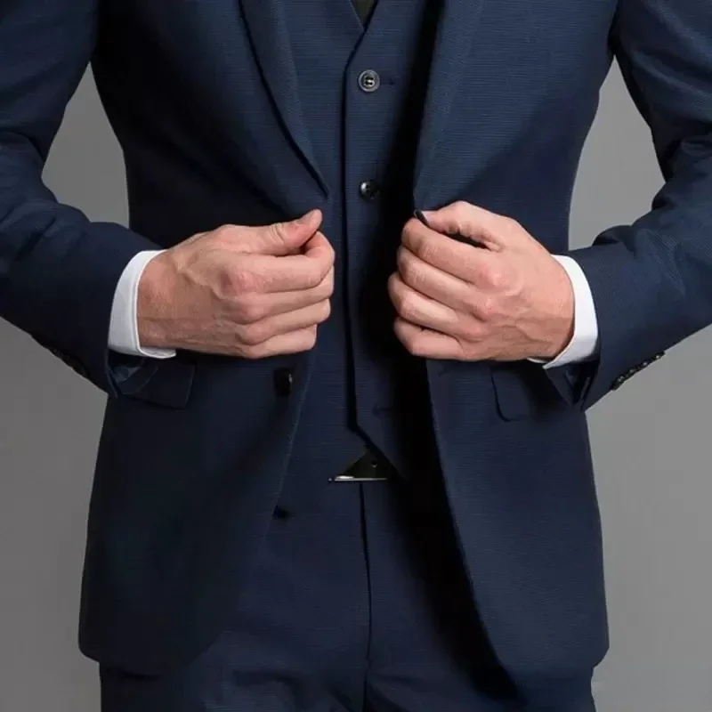 Color: Navy Blue, Size: 5XL - 3 Piece Navy Blue Male Suits Slim fit Notched Lapel  Wedding Tuxedos Sets Tailor Made Business Mens Costume (Blazer+Pants+Vest)