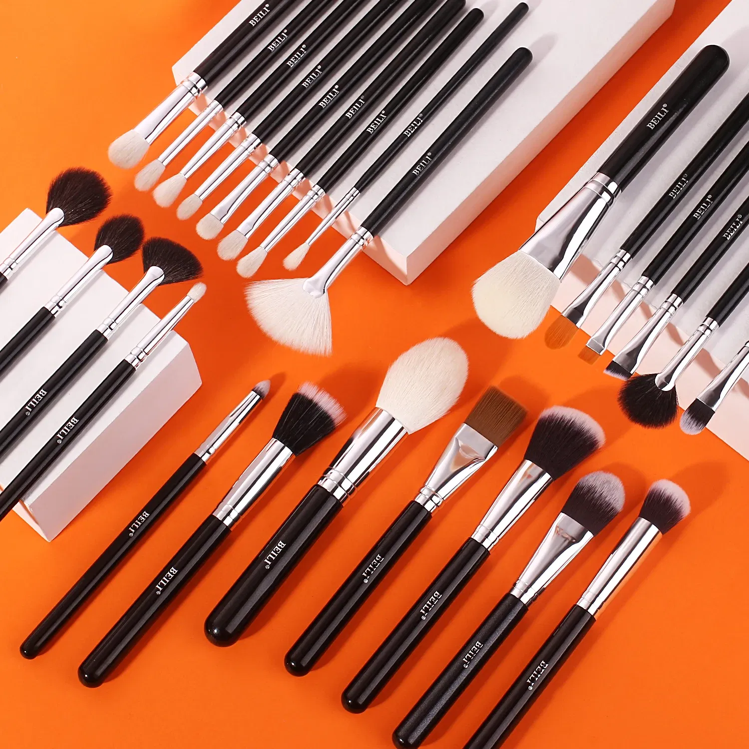 Handle Color: Red, Ships From: brazil - BEILI Makeup Brush Set with Holder 30-42Pcs Professional Foundation Powder Blush Eyeshadow Blending Brushes Kit Make Up Tools