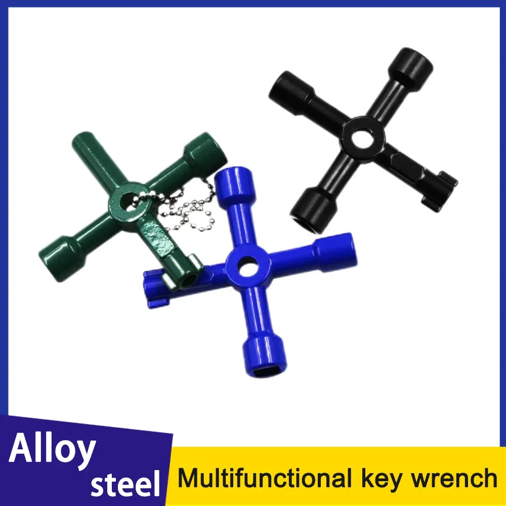 Color: Silver - Electric Cabinet Car Elevator Cross Key Wrench Water Meter Valve Key Internal Triangle Multi-purpose Tool Portable Blue Green