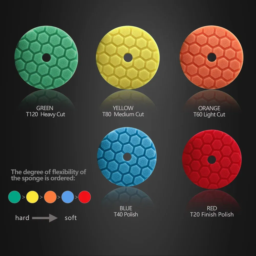 Color: COLORLESS, Material: Sponge, Ships From: CN - (Bulk Sales) SPTA 3"(80mm)/5"(125mm)/6"(150mm) Hex-Logic Car Sponge Polishing Buffing Pads For DA/RO/GA Auto Buffer Polisher