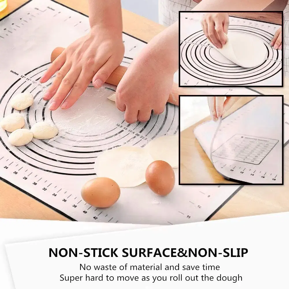 Color: Red, Size: L - Large Size Silicone Kneading Pad Non-Stick Surface Rolling Dough Mat With Scale Kitchen Cooking Pastry Sheet Oven Liner Bakeware