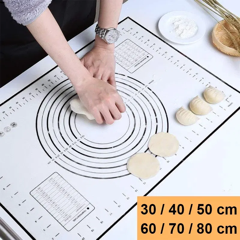 Color: Red, Size: L - Large Size Silicone Kneading Pad Non-Stick Surface Rolling Dough Mat With Scale Kitchen Cooking Pastry Sheet Oven Liner Bakeware