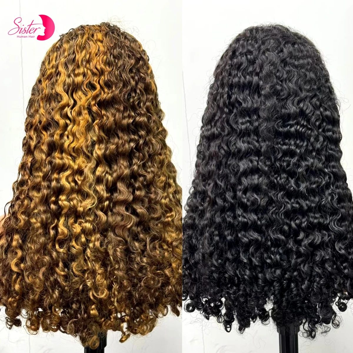 Hair Color: #D99J, Ships From: CHINA, Stretched Length: 20inches, Lace Wig Type: 13*4, Density: 250% - 13x4 Lace Front Bouncy Curly Human Hair Wigs 300% Density 16A Drouble Drawn Rormance Weave Raw Burmese Remy Hair Wig for Women