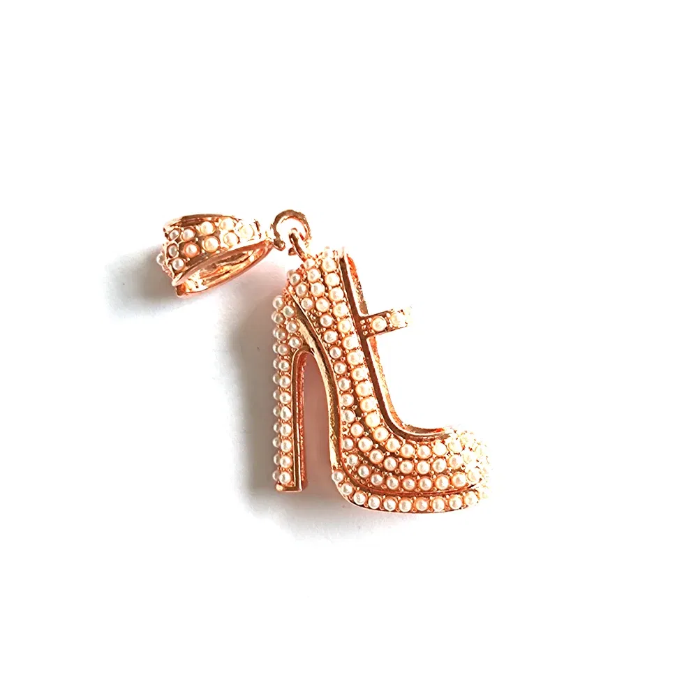 Metal color: ROSE GOLD COLOR - 1pc High Heel Shoe Charms for Women DIY Jewelry Accessories S9