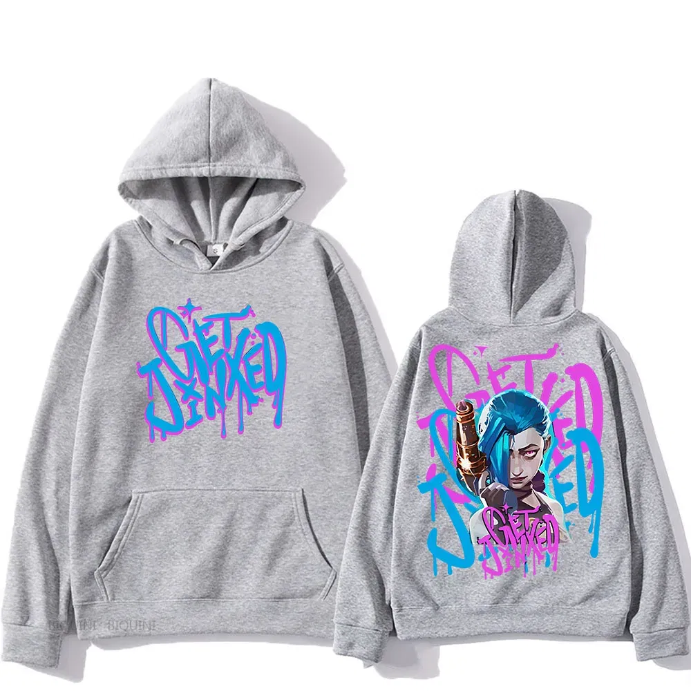Color: Gold, Size: M - Arcane Jinx Cute Hooded Anime Print Harajuku Kawaii Sweatshirt Long-sleeved Cartoon Fleece Clothes Moletom Fashion Pullovers