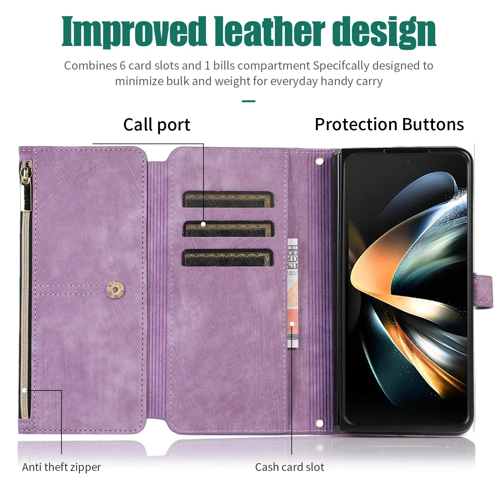Color: black, Material: Cotton - Crossbody Wallet Phone Case for Samsung Galaxy Z Fold 6 5 4 3 Fold5 Fold4 Fold6 5G Card Holder Stand Lanyard Flip Leather Cover