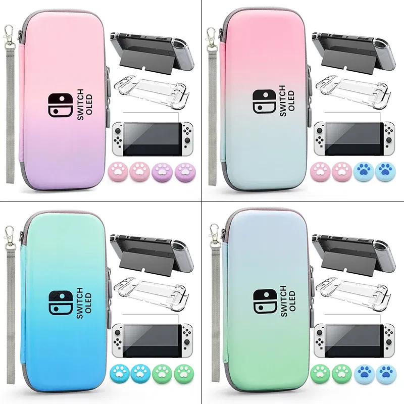 Color: Dark Blue - Case Kit For Nintend Switch OLED Console Carrying Case Protective Pouch Hard Shell Clear Cover For Switch Oled WIth Film Glass