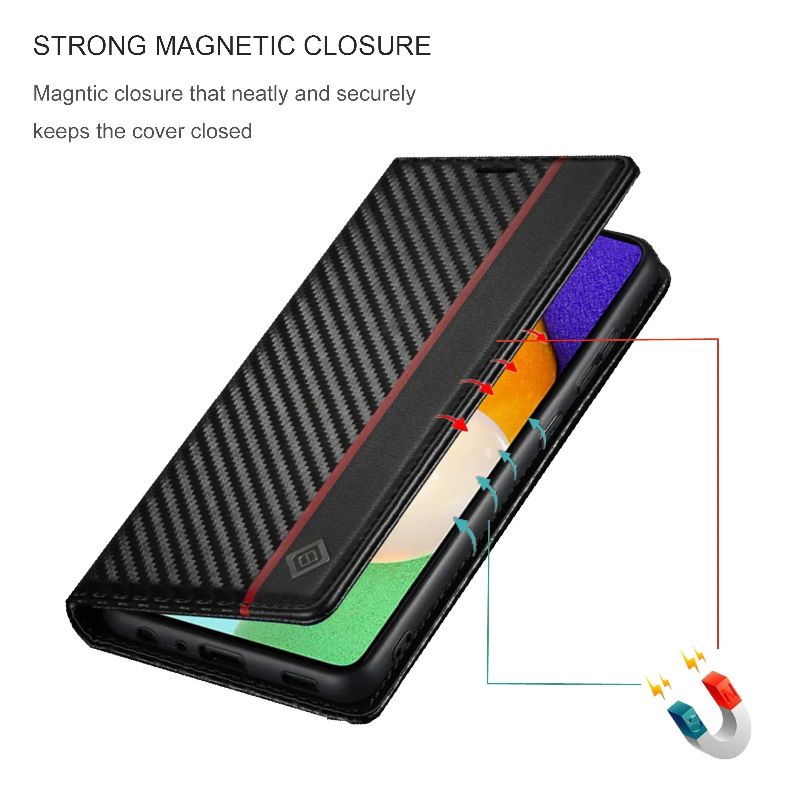Color: Black, Material: ABS - Carbon Fiber Leather Case for Samsung A14 A24 A34 A54 5G A13 A23 A33 A53 Galaxy A52 A72 A32 A12 A04S A02S Wallet Card Slot Cover