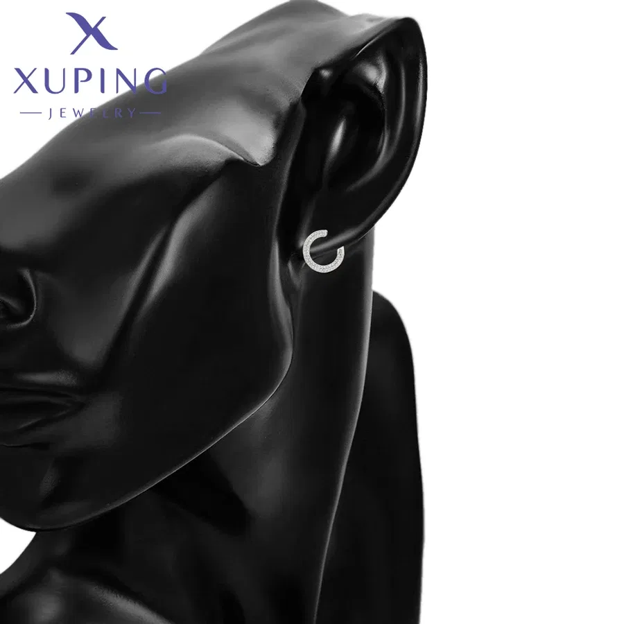 Metal Color: Rhodium Plated, Main Stone Color: WHITE - Xuping Jewelry Fashion С?µрьги Charm Simple Gold Color Earrings for Women Girl Party Copper Alloy Exquisite Gift X000463287