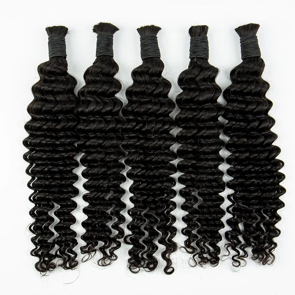 Color: Mocha Brown, Material Grade: virgin hair, Longest Hair Proportion: 30%-55%, Stretched Length: 18inches, Bulk Buy: 6pcs/lot - NABI Deep Wave Boho Braiding Hair Bulk 16inches  No Weft  Human Hair Extension Curly Hair Bundles for Boho Braids