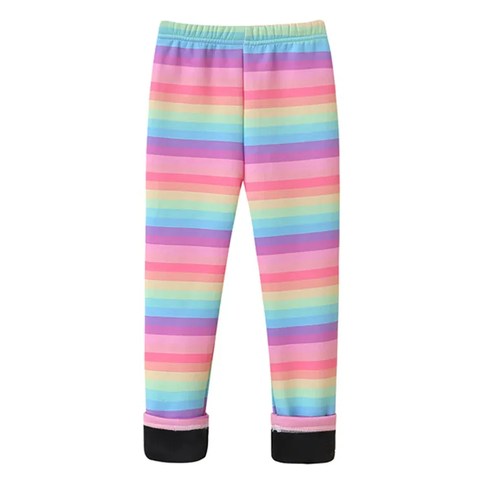 Color: Blue, Size: 104 - Girls Warm Plush Long Pants for Autumn Spring Cartoon Butterfly Striped Soft Cozy Leggings Fleece-Lined Bottoms Kids Casual Wear