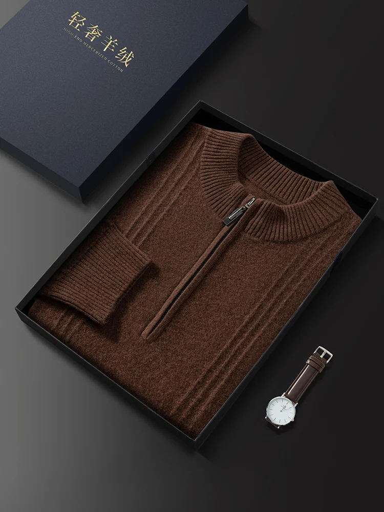 Color: Khaki, Size: M - Men's Sweater Pullover Autumn Winter Sweater Warm Clothing 100% Cashmere Business Long Sleeve Classic Quality Mock Neck Knit Top